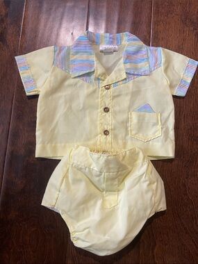 Vintage Baby boy Cotton Candy western 2 piece set SZ 6M yellow